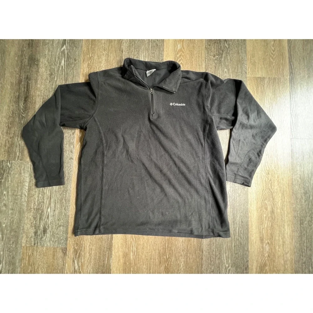 Columbia Fleece Pullover Mens Large Black Quarter Zip Mock Neck Long Sleeve Logo